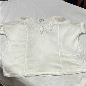 Lucky Brand White Embroidered Blouse Sz M 100% Cotton Guaze